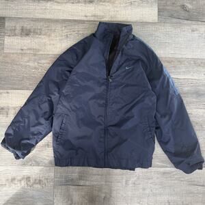 Vtg Y2K Nike Nylon Track Jacket 00s Mens Medium Blue Swoosh Zip Up Mesh Lined